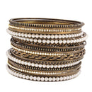 Gold Tone Metal Cream Pearl White Crystal Set Of 19 Bangles