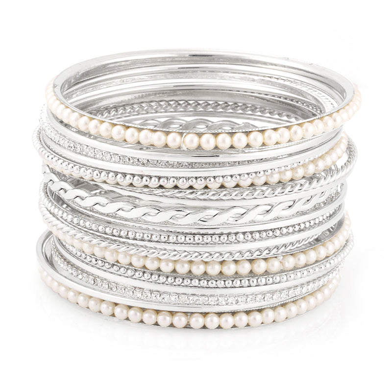 Ilver-Tone Crystal Pearl Set Of 20 Bangles
