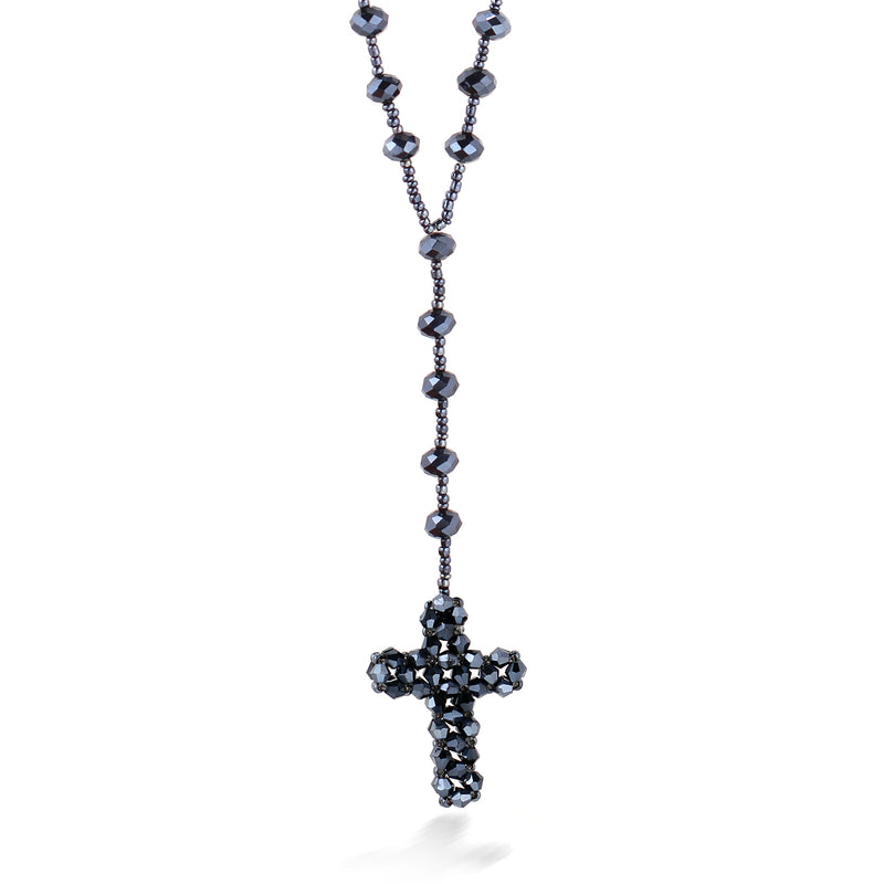 Hematite Crystal Bead Cross Necklace
