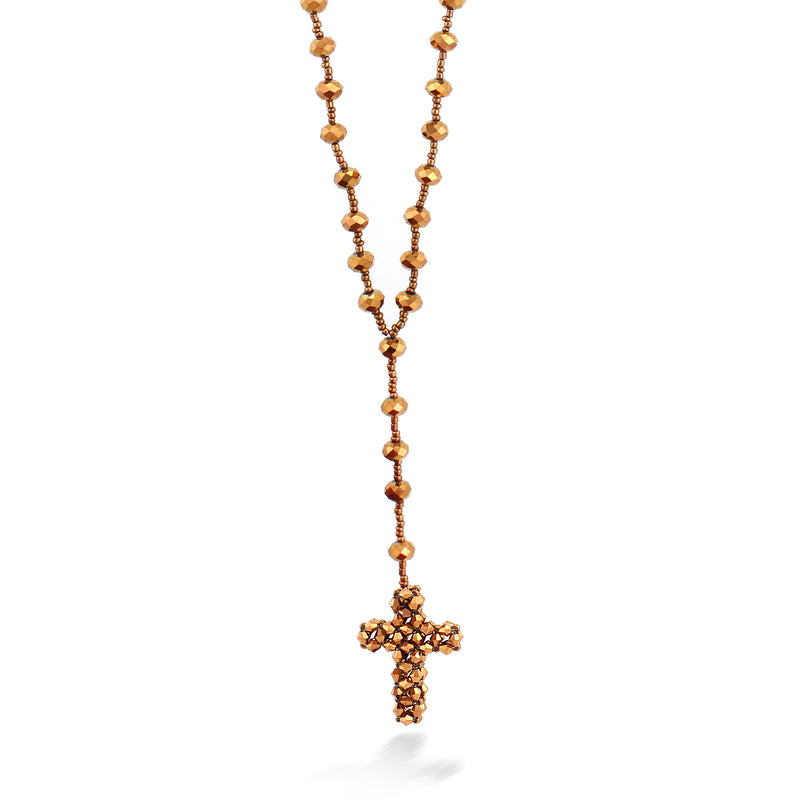 Copper Crystal Bead Cross Necklace