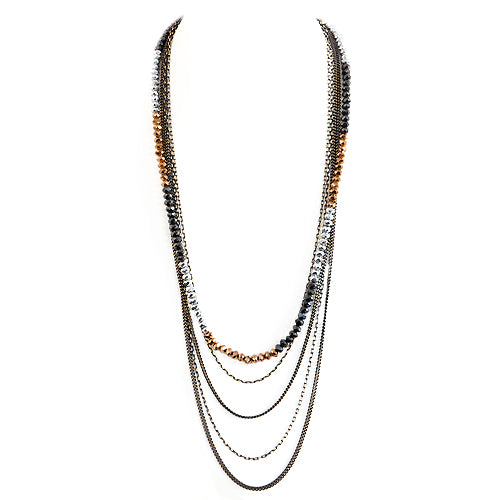 Copper and Silver Mixed Bead Five-Strand Long Necklace 