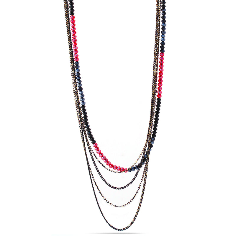MULTI COLOR CLEAR AB AND TOPAZ MIXED BEAD FIVE-STRAND LONG NECKLACE