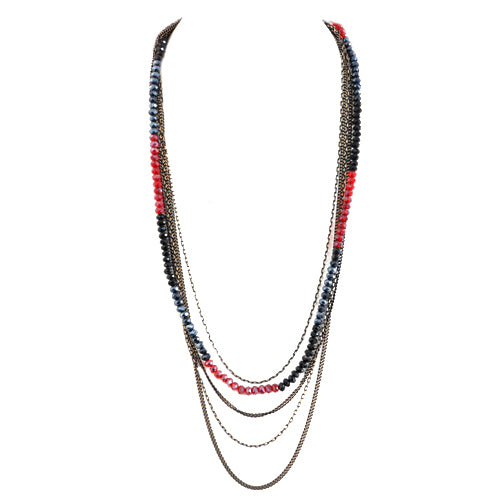 Siam amd Jet Mixed Bead Five-Strand Long Necklace