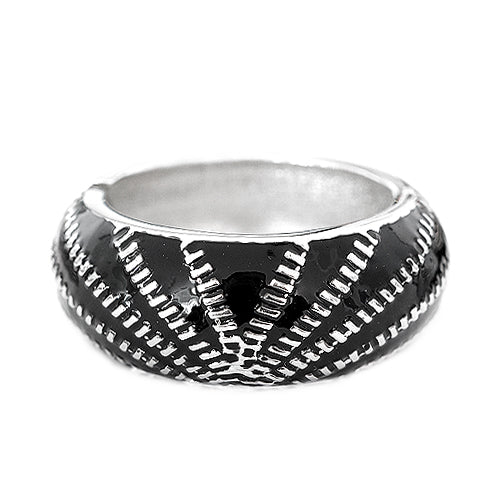 Black Enamel Zipper Design Silver Hinged Bracelet