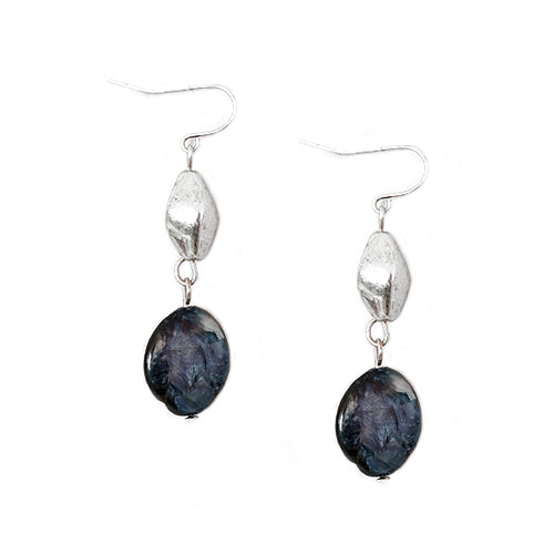 Gray Mother of Pearl with Silver Beaded Earrings