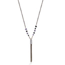 Black And Gold-Tone Metal Chain Amethyst Black Bead White Crystal Tassel Necklace