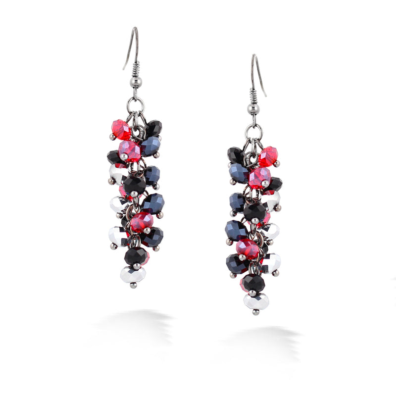 Silver-Tone Metal Hematite Black And Red Beads Earrings