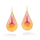Gold-Tone Yellow And Burgundy Thred Tear Drop Earrings