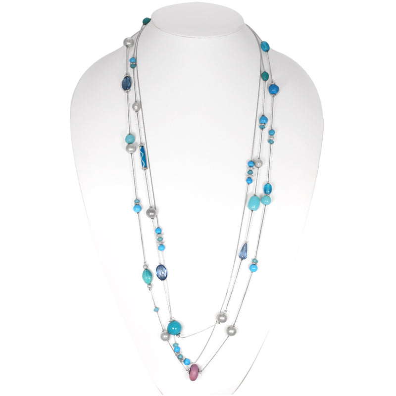 SILVER AND TURQUOISE BEADS LAYERED NECKLACE