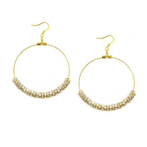 Clear Glass Crystal 50mm Gold Round Earrings 