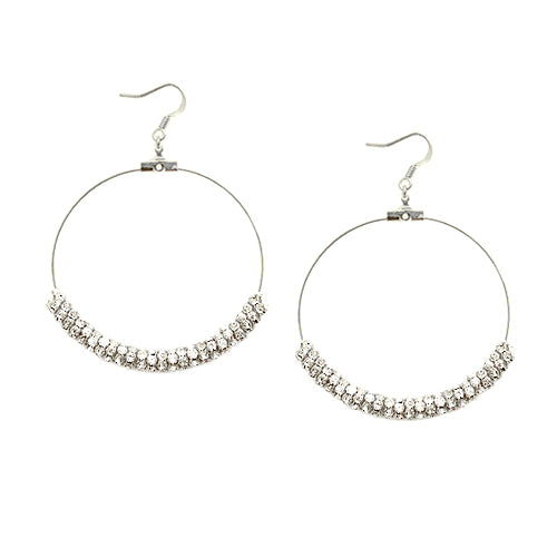 Clear Glass Crystal 50mm Silver Round Earrings 