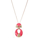 Fuchsia Enamel Oval Shape Gold Long Necklace