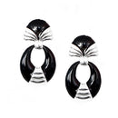 Black Enamel Oval Shape Silver Stud Earrings