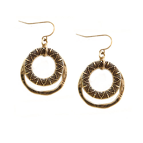 Gold Color Geometric Double Circle Earrings
