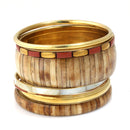 Gold-Tone Metal Blue Natural Bone With Mother of Pearl 7 Pcs Bangle Set
