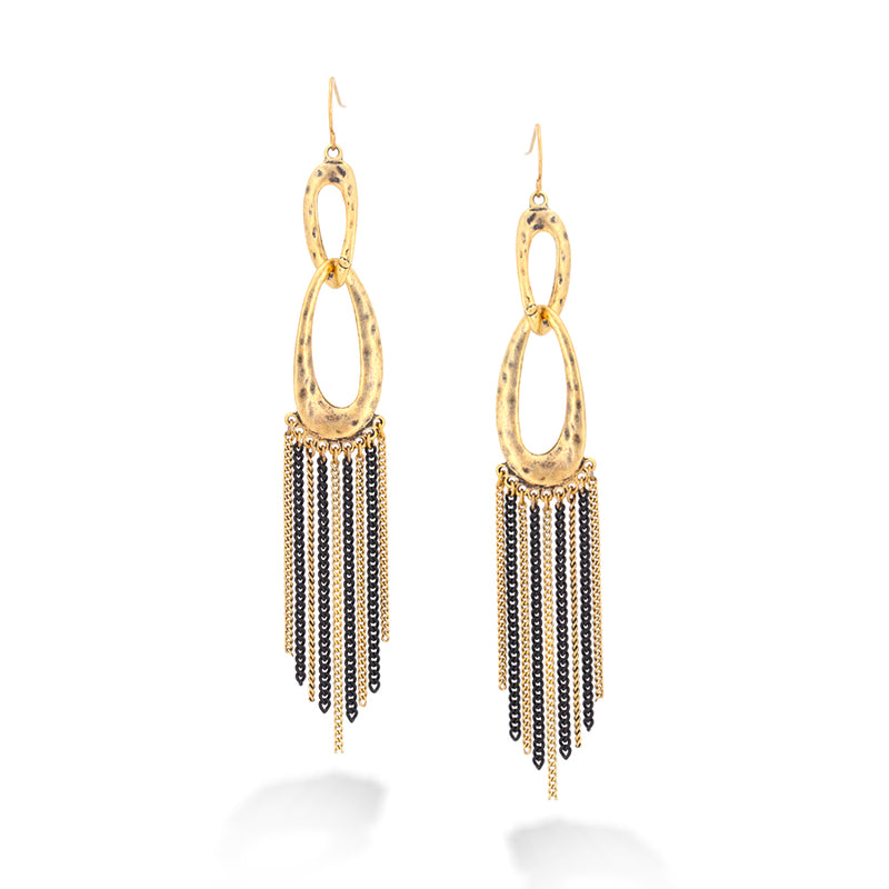 Gold-Tone Metal Black And Gold Chain Earrings