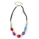 GOLD MULTI MIXED BEADS WITH BLACK SUEDE NECKLACE
