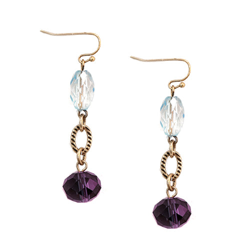 Blue and Purple Beaded Gold Dangle Earrings