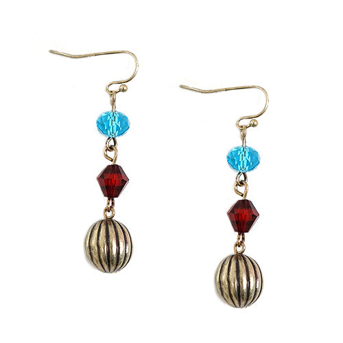 Multi Beaded with Gold Ball Dangling Earrings