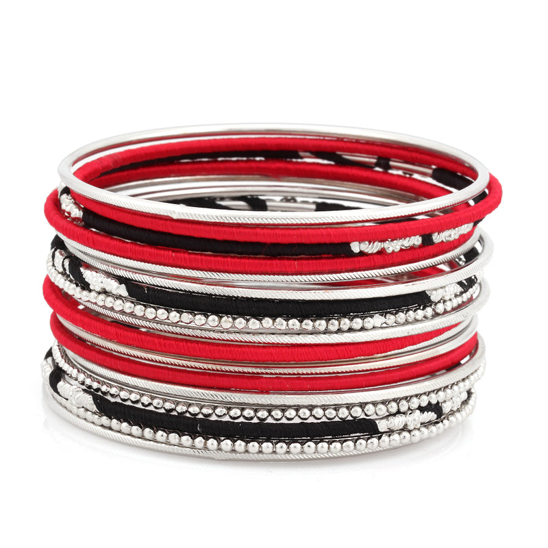 Silver Tone Red And Black Set Of 18 Indian Bangle