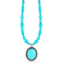 SILVER  OX TURQUOISE OVAL SHAPE PENDANT NECKLACE