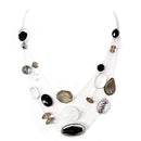 Black and Gray Multi Beads Three-Strand Silver Necklace