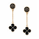 Black Four Leaf Clover Gold Dangling Earrings