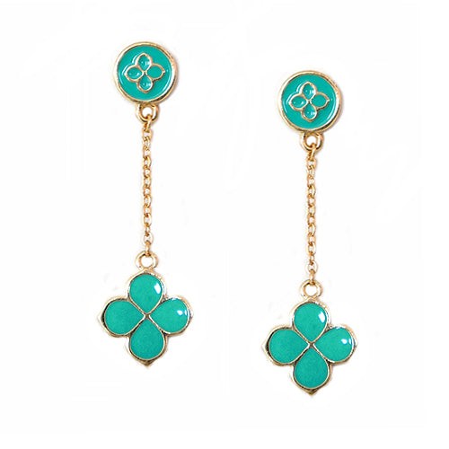 Turquoise Four Leaf Clover Gold Dangling Earrings