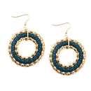 Teal and Gold Metal Round Earrings