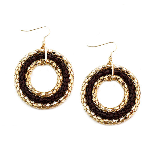 Wine and Gold Metal Round Earrings