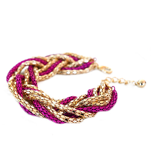 Fuchsia and Gold Metal Weave Bracelet