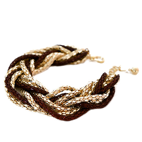 Wine and Gold Metal Weave Bracelet