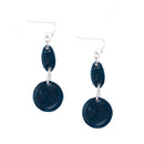 Blue Enamel Double Round Silver Earrings