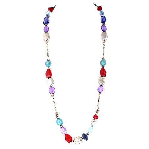 Multi Colored Beads Gold Long Necklace