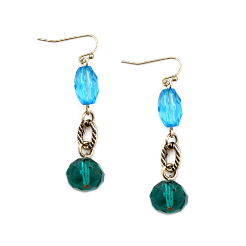 Blue and Green Beaded Gold Dangle Earring