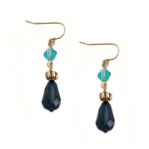 Blue Mixed Cut Beads Gold Earring