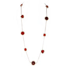 Red Mixed Beaded Gold Long Necklace