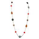 Brown Red and Green Beaded Mixed Gold Long Necklace