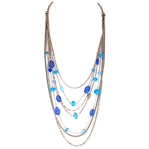 Blue Mixed Beads Gold Layered Necklace 