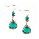 Gold Triangle with Green Mixed Bead Dangling Earrings