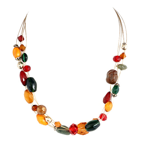 Red Brown Green Mixed Gold Illusion Necklace 