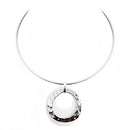 Hammered Gold and Black Ring Double Pendant with Gold Choker Necklace 