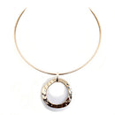 Hammered Gold and White Ring Double Pendant with Gold Choker Necklace