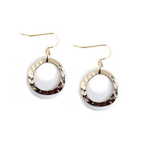 Hammered Gold and White Ring Double Earrings 