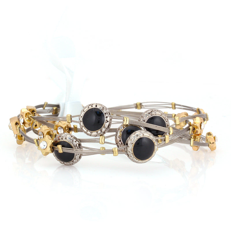 Rhodium Gold-Tone Black Bracelet Set Of 5 Pcs