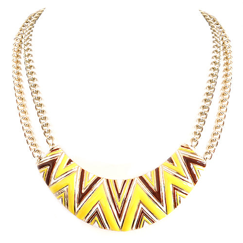 Yellow Mixed Multi Triangle Pattern Gold Necklace