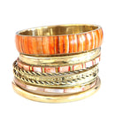 Gold-Tone Metal Orange Natural Bone With Mother of Pearl 10 Pcs Bangle Set