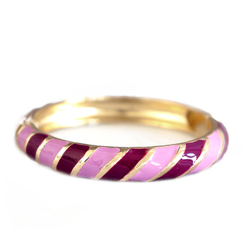 Purple Enamel Mixed Striped Gold Hinged Thin Bracelet