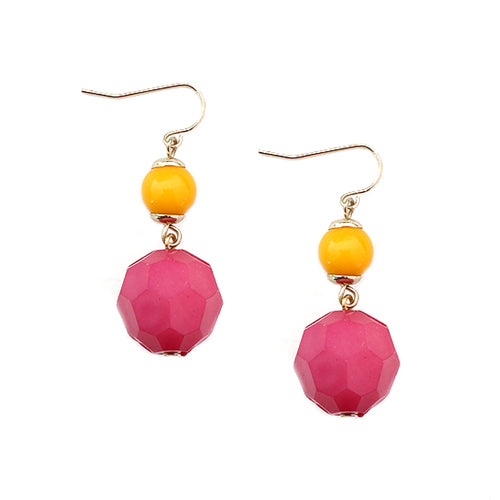 Pink and Yellow Beaded Gold Dangle Earring