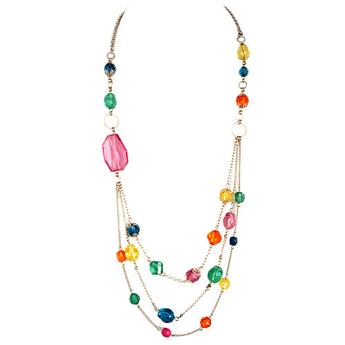 Multi Candy Beads Gold Long Necklace